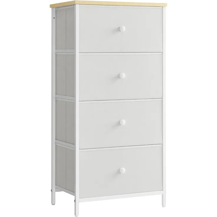 Songmics 'STL314W57' Kommode mit 4 Stoff-Schubladen, Holz / Stahl cremeweiß-eichenfarben, 91,7 x 30 x 45 cm