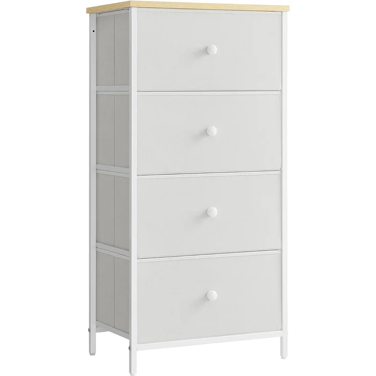 Songmics 'STL314W57' Kommode mit 4 Stoff-Schubladen, Holz / Stahl cremeweiß-eichenfarben, 91,7 x 30 x 45 cm – Bild 1
