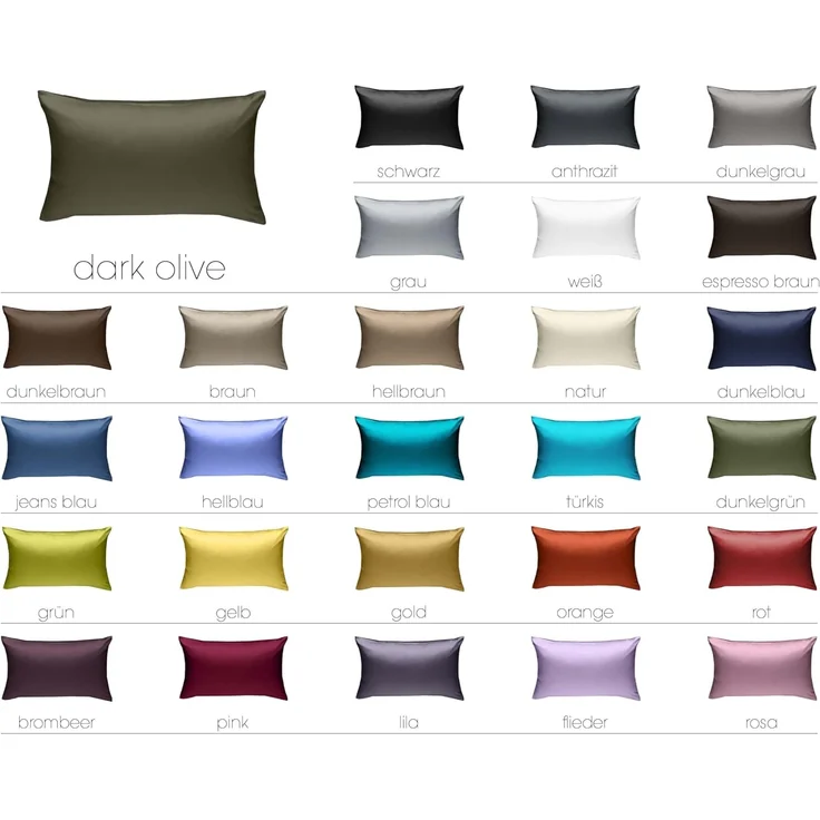 Mako-Satin / Baumwollsatin Bettwäsche uni / einfarbig dark olive Kissenbezug 60x80 cm – Bild 4