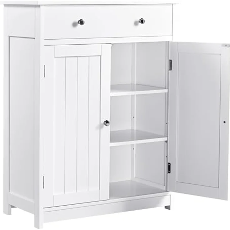 Yaheetech Badschrank Küchenschrank Kommode Aufbewahrungsschrank mit Schublade und Doppeltür Badezimmer 60 x 30 x 80 cm LBH Weiß – Bild 2
