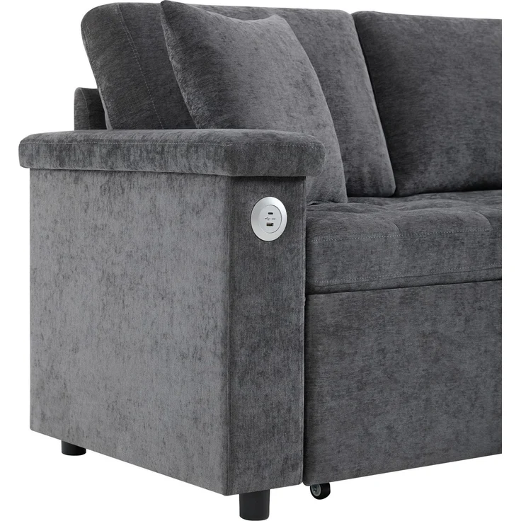 3-Sitzer Sofa mit Bettfunktion, Stauraum, Zierkissen, Rückenkissen, USB und Type-C, Liegefläche erweiterbar, Schlafsofa, Ecksofa, L-Form, Chenille – Bild 9