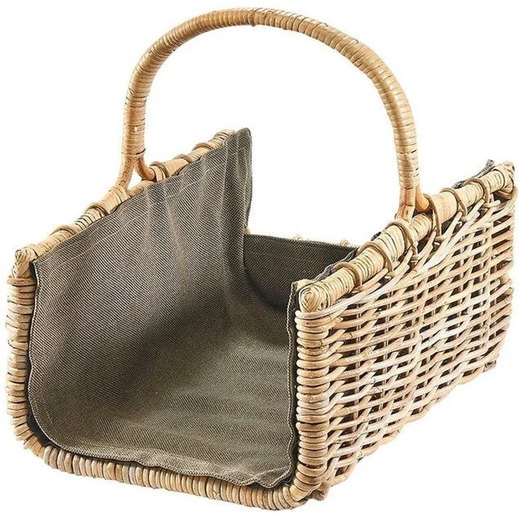 Kobolo Kaminholzkorb Holztrage Brennholzkorb Rattan grau mit dunklem Stoff, Feuerholzkorb – Bild 4