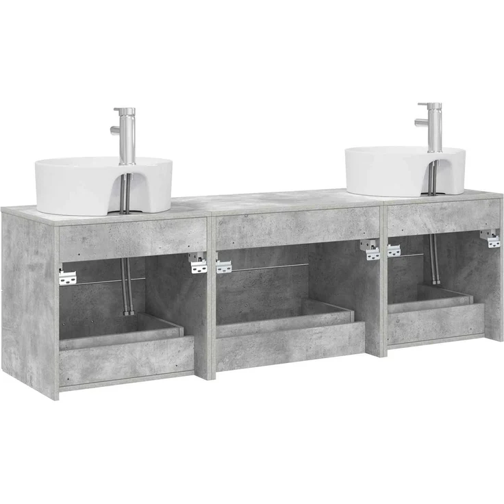 vidaXL Wandmontiertes Badezimmerschrank-Set 3 stk. Betongrau 3405870 – Bild 7