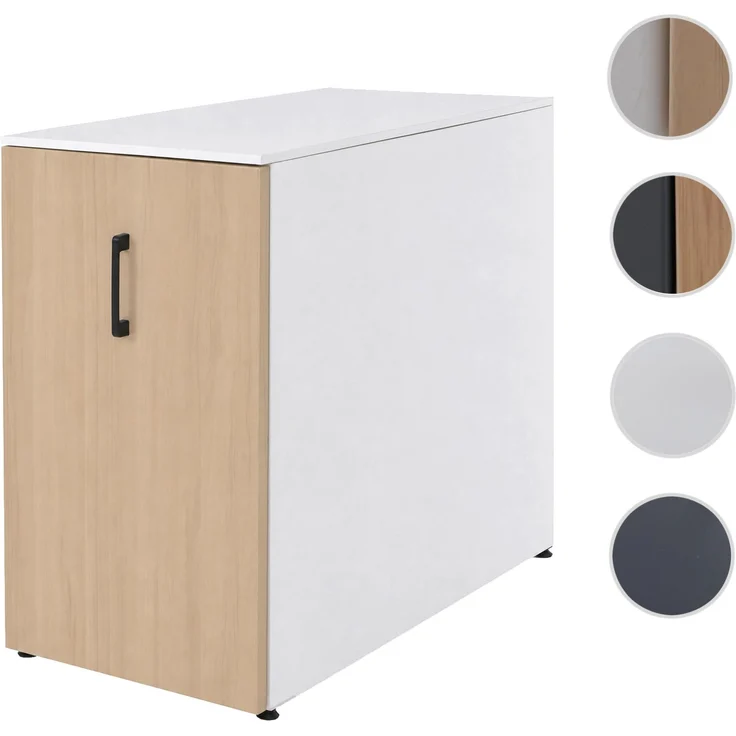 Aktenschrank HWC-Q27, Büroschrank Stahlschrank, Stützrad Staufächer, Metall 74x43x80cm ~ weiß, Holzfront – Bild 10