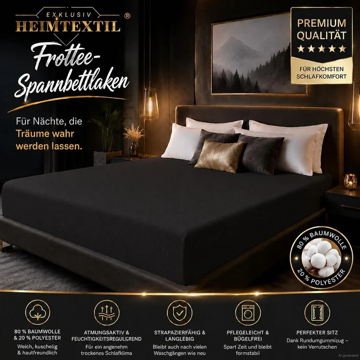 Frottee Spannbettlaken Doppelpack 60 - 70 x 140 cm Schwarz – Bild 2