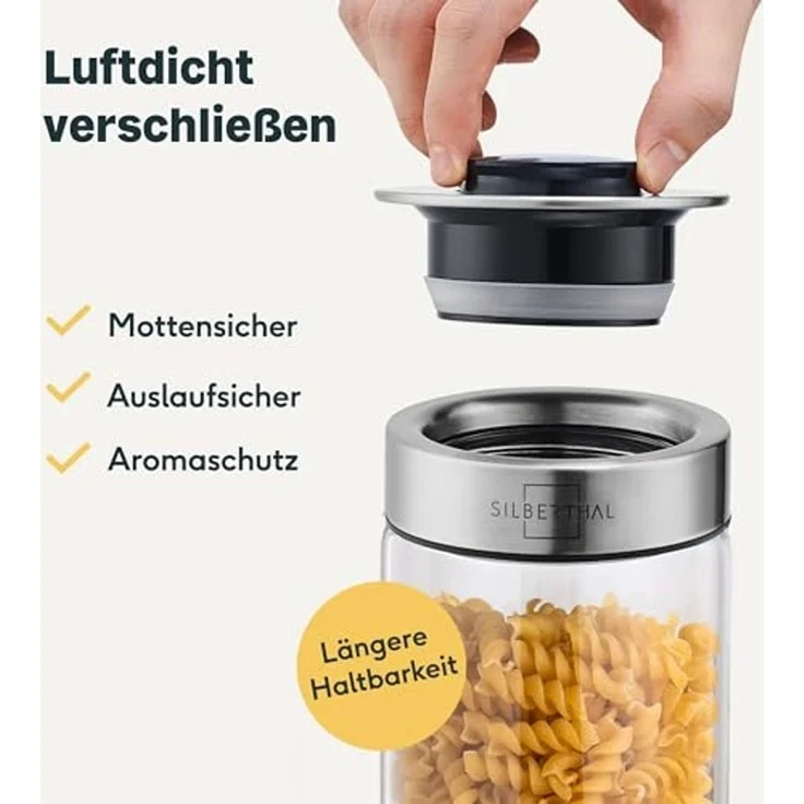 SILBERTHAL Vorratsglas 700 ml, Vorratsdose mit Klickdeckel, Glas, Edelstahl, (Einzeln, 1-tlg), Luftdicht & Mottensicher – Bild 2