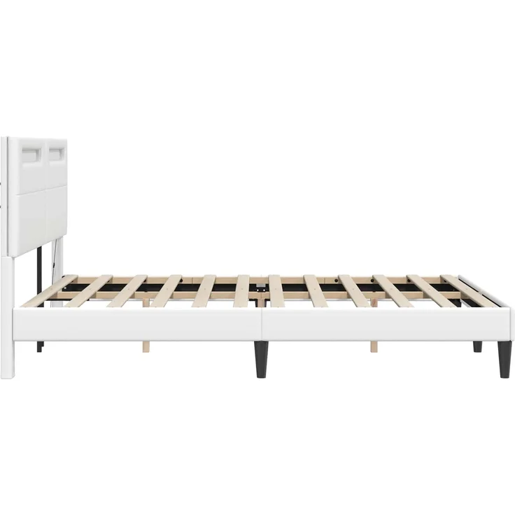 vidaXL Bettrahmen mit LED-Lichtleisten Weiß 140 x 190 cm Kunstleder 42028023 – Bild 7