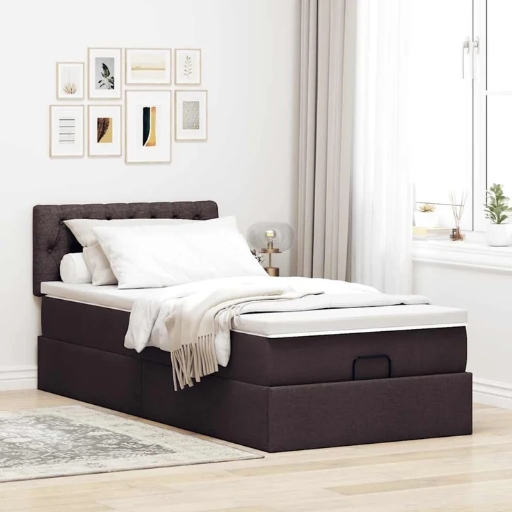 vidaXL Ottoman-Bett mit Matratze Dunkelbraun 90x200 cm Stoff 3311514 – Bild 3