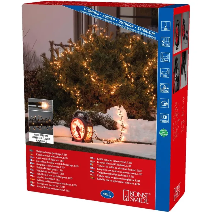 KONSTSMIDE No. 3844-800 LED Outdoor Micro Compactlights Lichterkette Kabelaufroller Bernstein 400