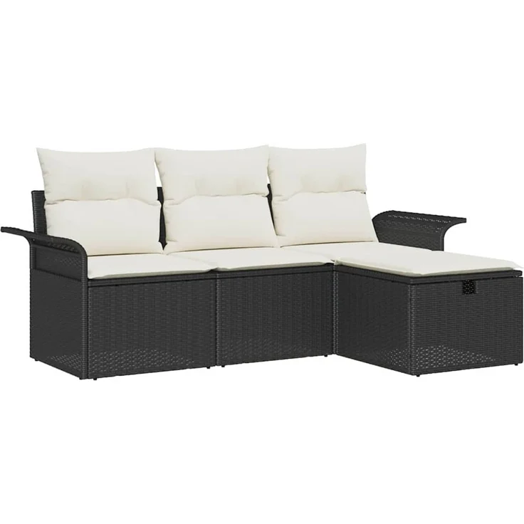 vidaXL Garten-Sofa-Set mit Kissen 4 pcs Schwarz und Creme Poly Rattan 3358846 – Bild 2