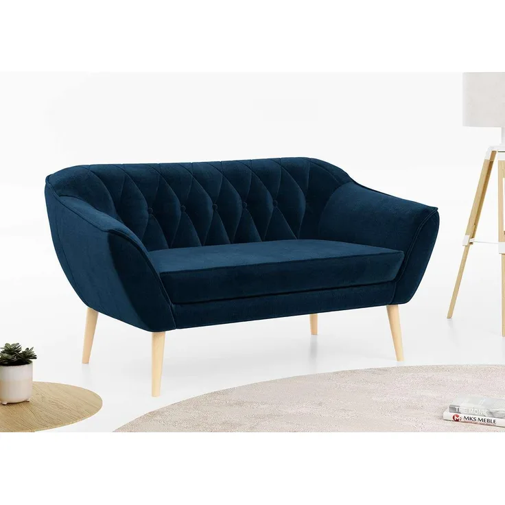 Sofa, Skandinavischer Stil, Holzbeine - PIRS - 2 Sitzer - Dunkelblau - Velvet