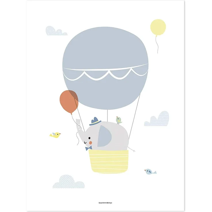 Lilipinso Poster Elefant im Ballon grau gelb