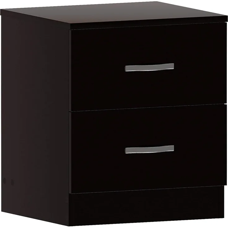 Vida Designs Nachttisch, schwarz, 2 Schubladen mit Metallgriffen und -schienen, einzigartige Schubladenunterstützung gegen Verbiegen, Schlafzimmer-Möbel Riano