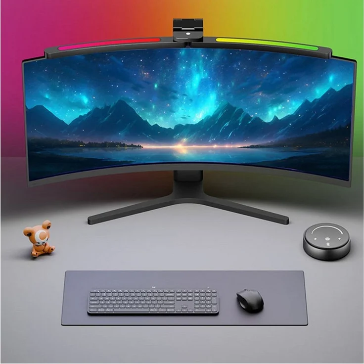 Insma LED Schreibtischlampe RGB gebogene Monitorleiste 10W Doppel‑Lichtquelle Monitor Lampe 66cm, blendfreie asymmetrische USB LED Bildschirmlampe mit Fernbedienung – Bild 2