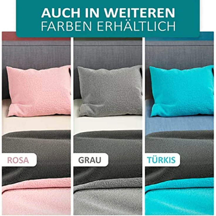 Moderne Plüschbettwäsche mit Reißverschluss - einfarbig, wendbar & warmhaltend Petrol 155x200cm + 80x80cm Kissenbezug – Bild 8