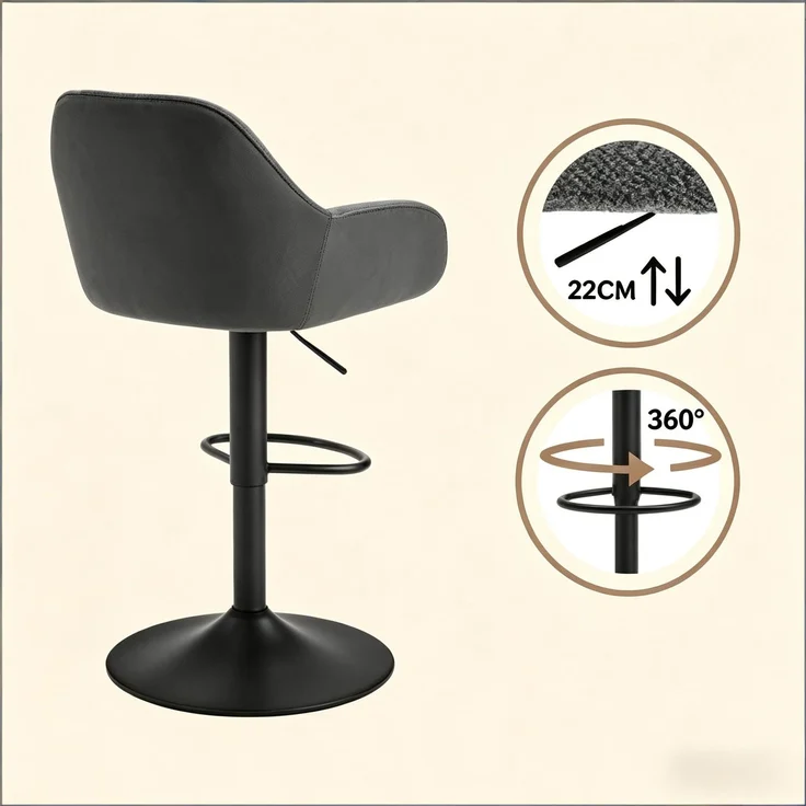 Weicher Essstühle,Küchenstühle,Kleiderstühle,Schreibtischsühle,Barstühle(Nur Set von 2 Bar Hocker)--Dunkelgrau--50x52x109cm--YOUDENOVA – Bild 5