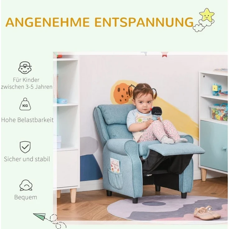 HOMCOM Sessel Kindersofa mit Fußstütze (Kindercouch, 1-St, Kindersessel), Blau 58 x 53 x 70 cm – Bild 3