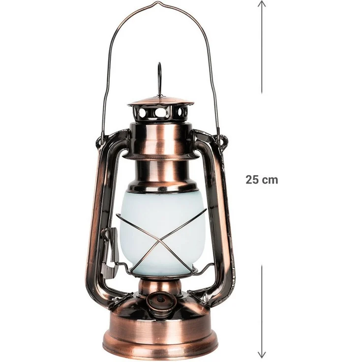Casativo LED Laterne Retro LED-Sturmlaterne 25cm mit Flammen-Optik Ø15 x H25 cm Batterie, LED fest integriert, Batteriebetrieb, Bronzelook, zum Aufhängen, Tragegriff&Ring – Bild 3