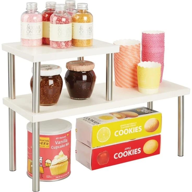 mDesign Küchenregal Geschirrablage Organizer 2 Etagen Metall Beige / Silber Matt – Bild 3