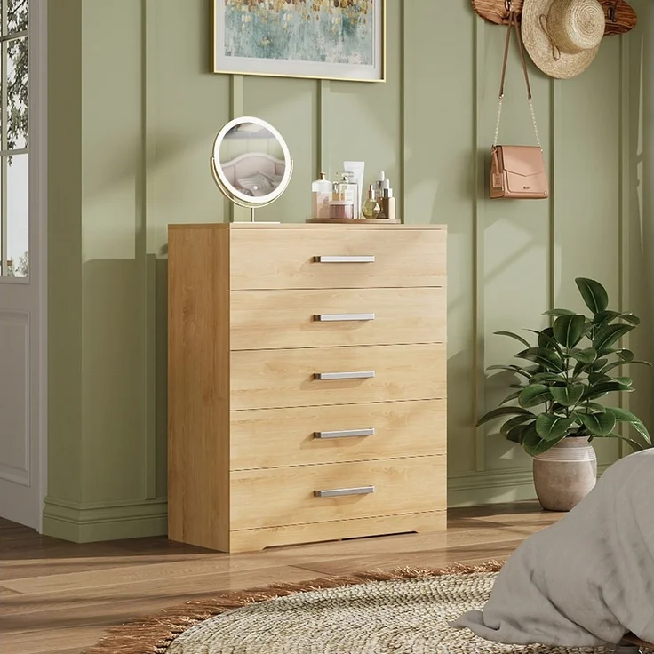 WLIVE Kommode mit 4/5 Schubladen, Moderne Schubladenkommode (Packung, Modernes Sideboard mit 5 Schubladen und 4 Fächern, Breite 75 cm), Vielseitiger Schubladenschrank für Schlafzimmer, Flur & Kinderzimmer – Bild 1