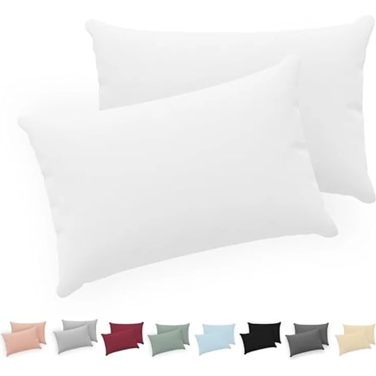 Twinzen® Kissenbezug 40x70 (2er-Set) - 100% Jersey Baumwolle 150 GSM Kissenbezüge - Weiß - Für Kissenbezüge 40x70 cm - Kissenhülle - Kissenbezug mit Reißverschluss - Oeko-Tex Zertifiziert – Bild 1