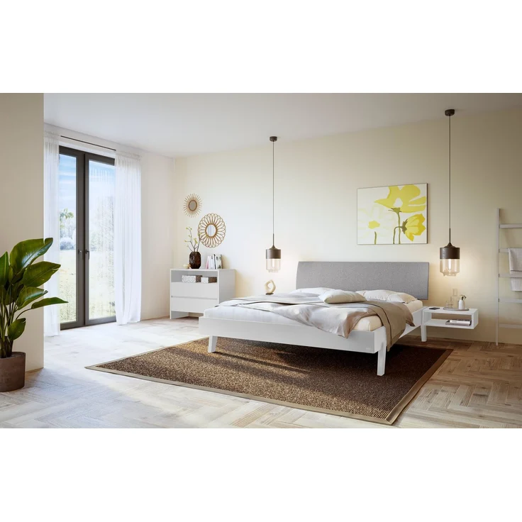 Hasena Polsterbett Lorenzo Weiß mit grauem Bezug Pace 140x210 cm, Fußhöhe 20 cm MDF weiss deckend – Trento – Bild 2