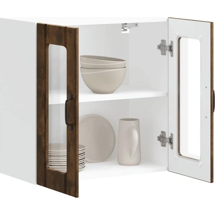 vidaXL Küchen-Hängeschrank mit Glastür Lucca Räuchereiche Holzwerkstoff 853912 – Bild 4