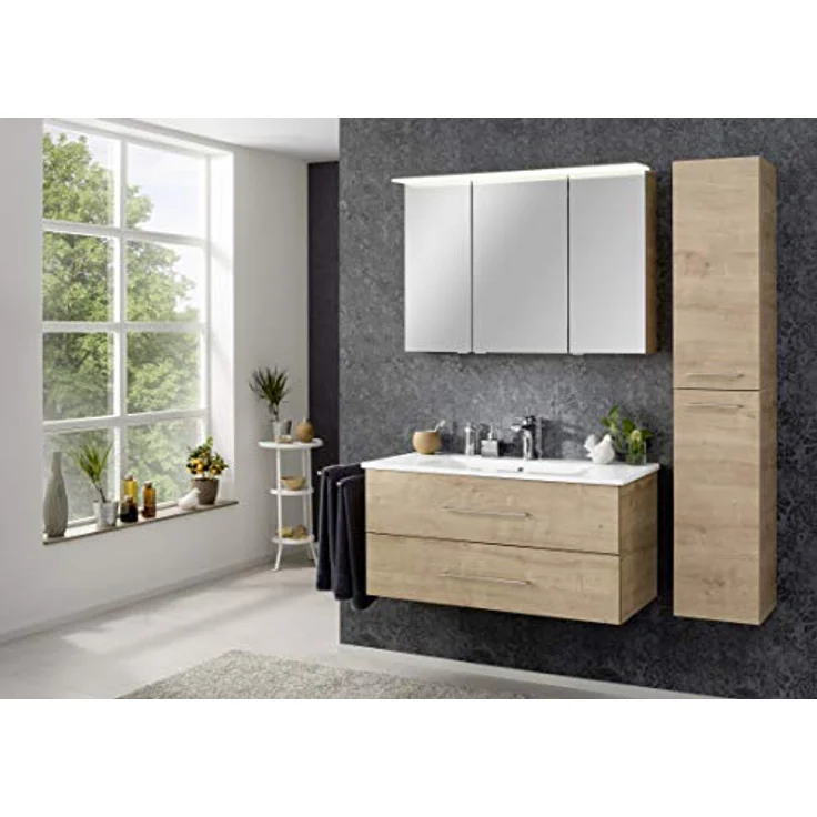 FACKELMANN B.PERFEKT Waschbecken mit Unterschrank 103 cm breit, Braun hell, Waschbecken Keramik Weiß – Bild 5