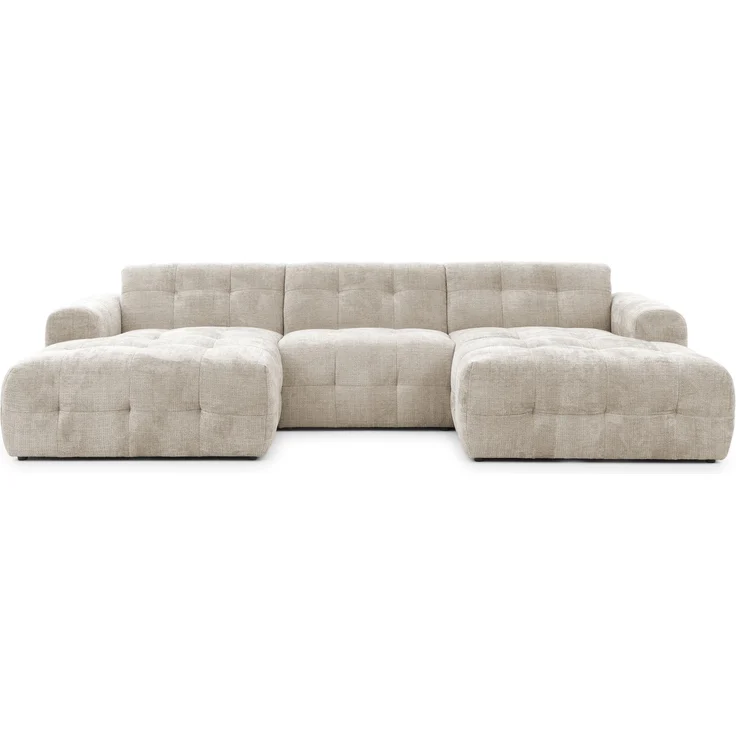 luma-home Wohnlandschaft U-Form 6-Sitzer, raffinierte Steppungen, Chenille-Bezug in Sand Grau, 323 x 161 x 79cm – Bild 1