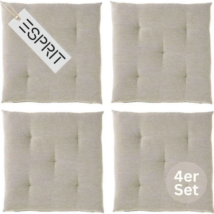 Esprit Stuhlkissen NEEDLESTRIPE Sitzkissen, 40 x 40 cm - 4er Set in Braun – Bild 1