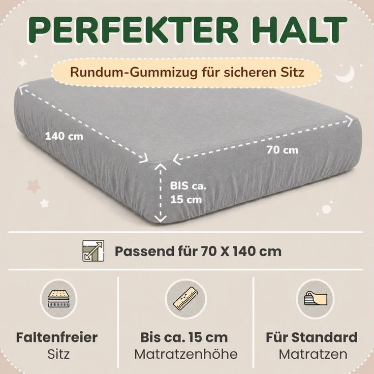 leevitex® Spannbettlaken in verschiedenen Größen und Farben, Jersey aus 100% Baumwolle, Jersey, Gummizug: rundum, (1 Stück), in verschiedenen Größen und Farben, Jersey aus 100% Baumwolle – Bild 4