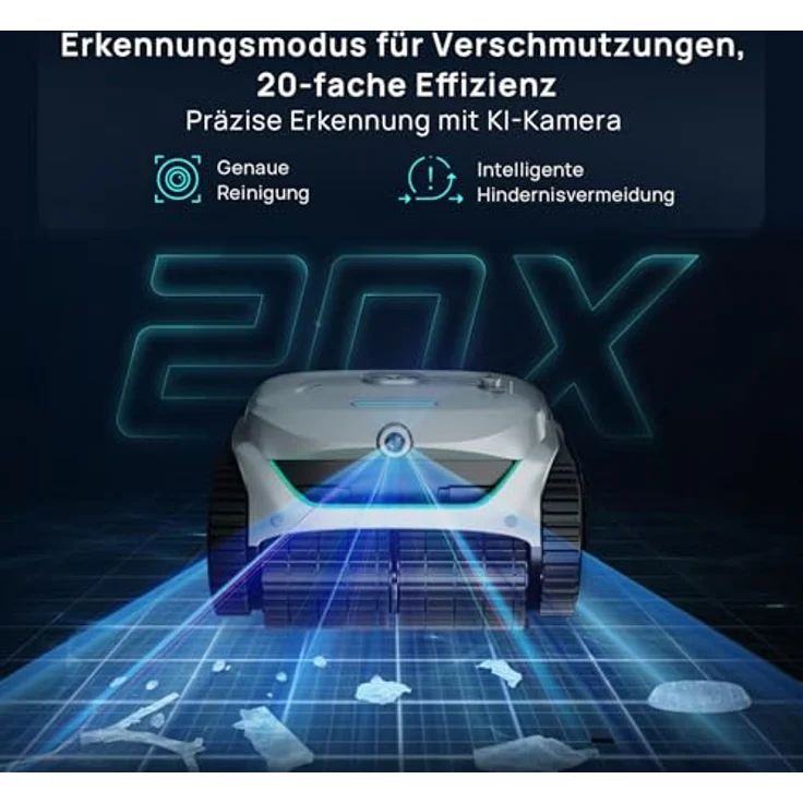 WYBOT (Neues Modell) C2 Vision-A Kabelloser Poolroboter Akku mit KI-Kamera, 8 Modi, starker Saugkraft, Dual-Filter, Wasserlinie, Poolroboter Akku Wand und Boden, App-Steuerung-Weiß – Bild 2