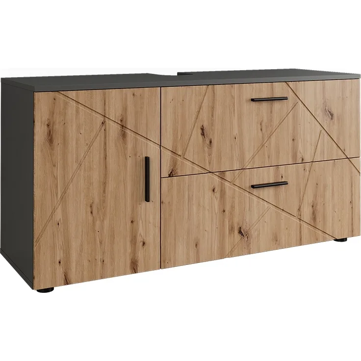 Waschbeckenunterschrank Irma Anthrazit/Artisan 120.1 x 60.6 cm mit 2 Schubladen und 1 Tür Vicco