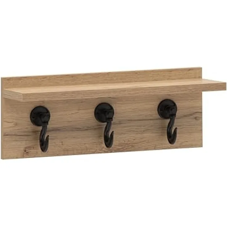 Schildmeyer Regal mit Kleiderhaken Tonder 160659, schwarz matt/Eiche Landhaus Dekor, 40,2 x 14,1 x 15,7 cm