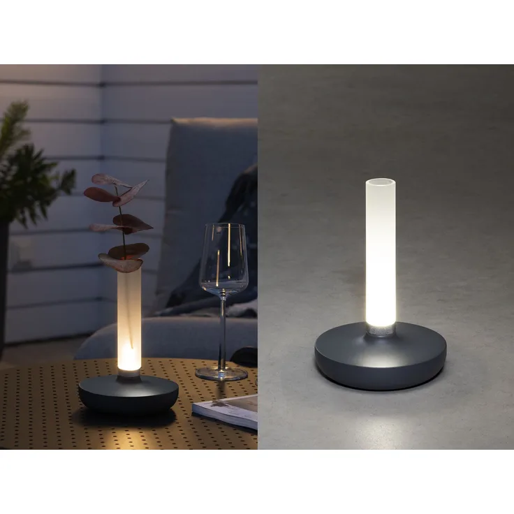 KONSTSMIDE Biarritz Akku Tischleuchte IP54 dunkelgrau dimmbar 1800/3000/4000K