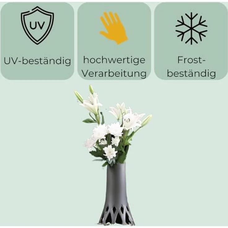 GarPet 2er Set Grabvase mit Sockel, frostsicher und stabil, 1 L Fassungsvermögen, Bronze – Bild 4