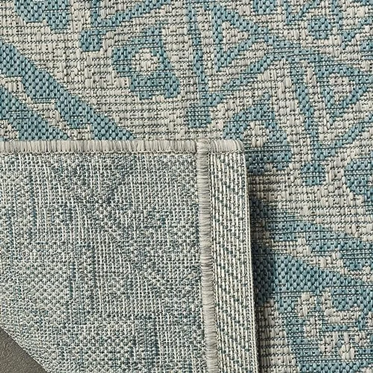 SAFAVIEH Zeitgenössische Teppich für Wohnzimmer, Esszimmer, Schlafzimmer - Courtyard Collection, Kurzer Flor, Hellgrau und Aqua, 122 X 170 cm – Bild 8