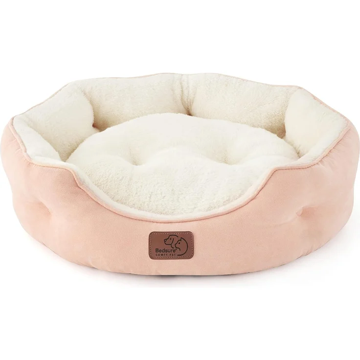 BEDSURE Katzenbett waschbar Katzen Bettchen - 51 x 48 x 15 cm Katzen Bett mit zweiseitig Innenkissen Katzenschlafplatz für Katzen oder kleine Hunde, rosa – Bild 1