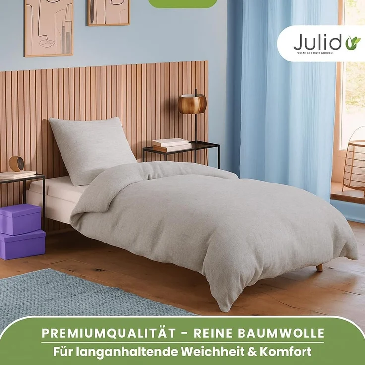 Jersey Bettwäsche 135x200cm 100% Baumwolle weich atmungsaktiv Hellgrau Melange – Bild 4