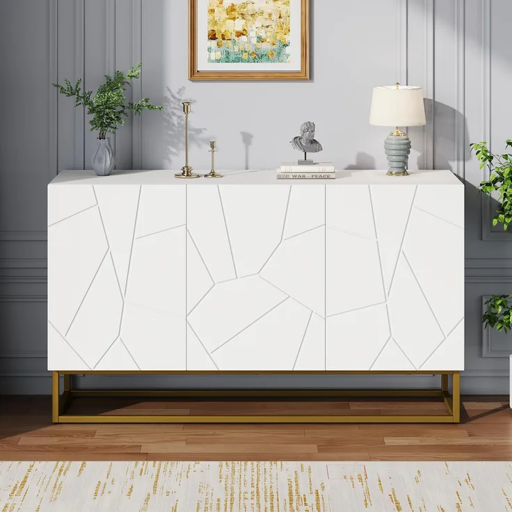 Ball & Cast Sideboard mit verstellbaren Regalen & goldenen Beinen - Für Küchen & Wohnräume, Weiß