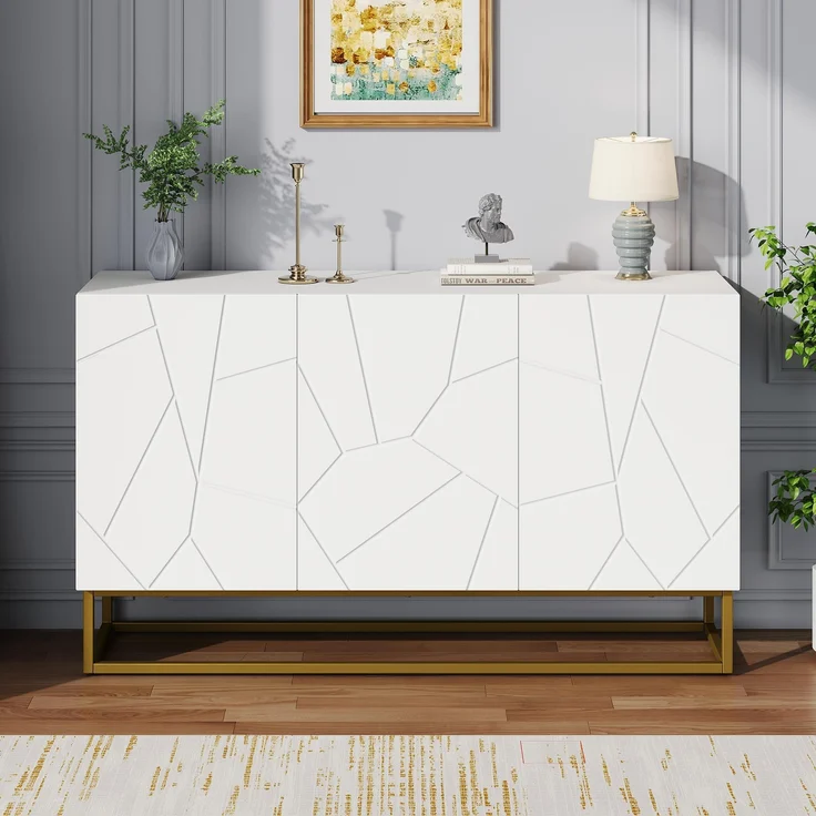 Ball & Cast Sideboard mit verstellbaren Regalen & goldenen Beinen - Für Küchen & Wohnräume, Weiß