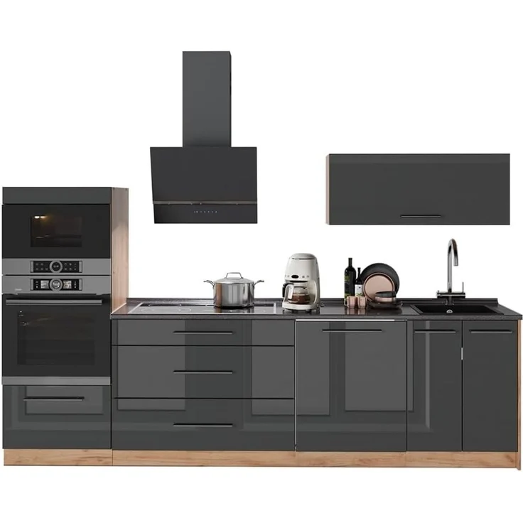 Küchenzeile Fame-Line Anthrazit Hochglanz/Goldkraft Eiche 280 cm, AP Anthrazit Vicco – Bild 8