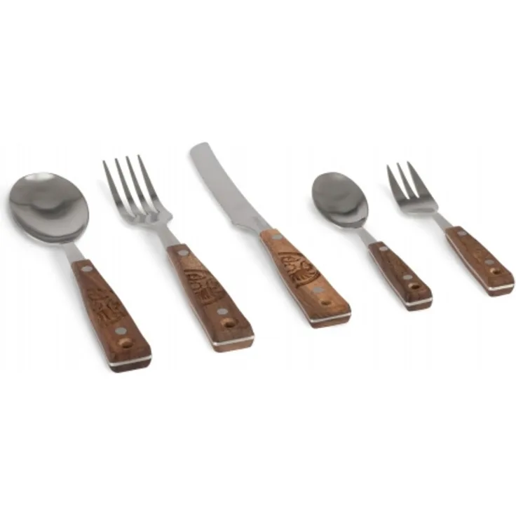 Petromax Camping Besteck 5-teiliges Besteck-Set aus Edelstahl und Walnussholz