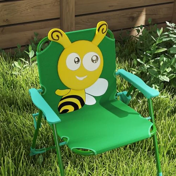 AIYAPLAY Garten-Kindersitzgruppe mit höhenverstellbarem Sonnenschirm, (Gartentisch, 2 Klappstühle, 4-tlg, Garten Kindersitzgarnitur), Bienen-Muster für 2-5 Jahre Kinder, Grün – Bild 9