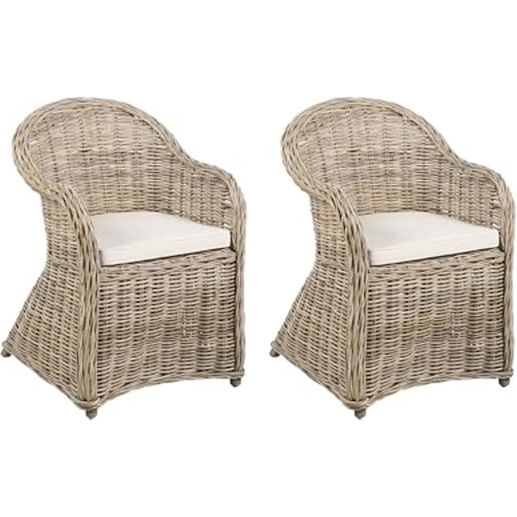 Gartensessel 2er Set mit Auflagen SUSUA II Rattan Natürlich