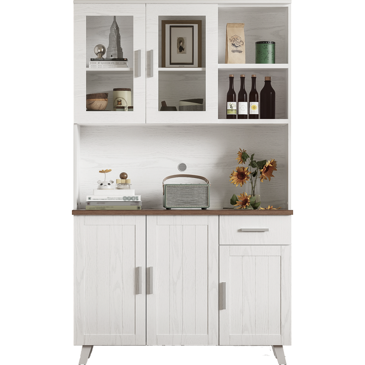 Sideboard, Weißer Holzmaserung-Hochschrank 114 x 40 x 190 cm, geeignet für Wohnzimmer und Esszimmer--Braun, Weiß, Holz--114x40x190cm--YOUDENOVA