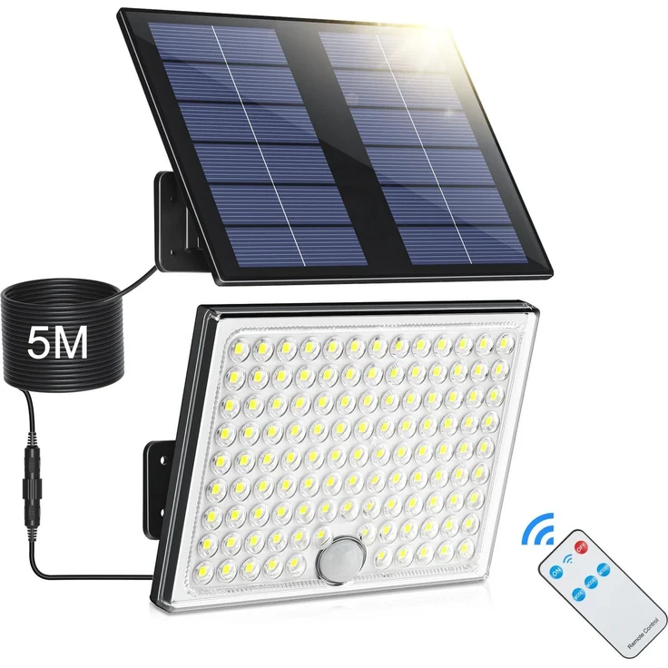 Realky Solarlampen für Außen mit Fernbedienung,Außenlampe mit bewegungsmelder,IP65 Wasserdichte Solarleuchte mit 5m Kabel für Garage, Garten, Hof, Stufen, Haustüren, Rasen - 1 Stück – Bild 1