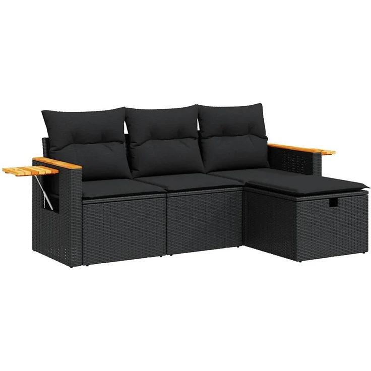 vidaXL 4-tlg. Garten-Sofagarnitur mit Kissen Schwarz Poly Rattan 3325947 – Bild 1