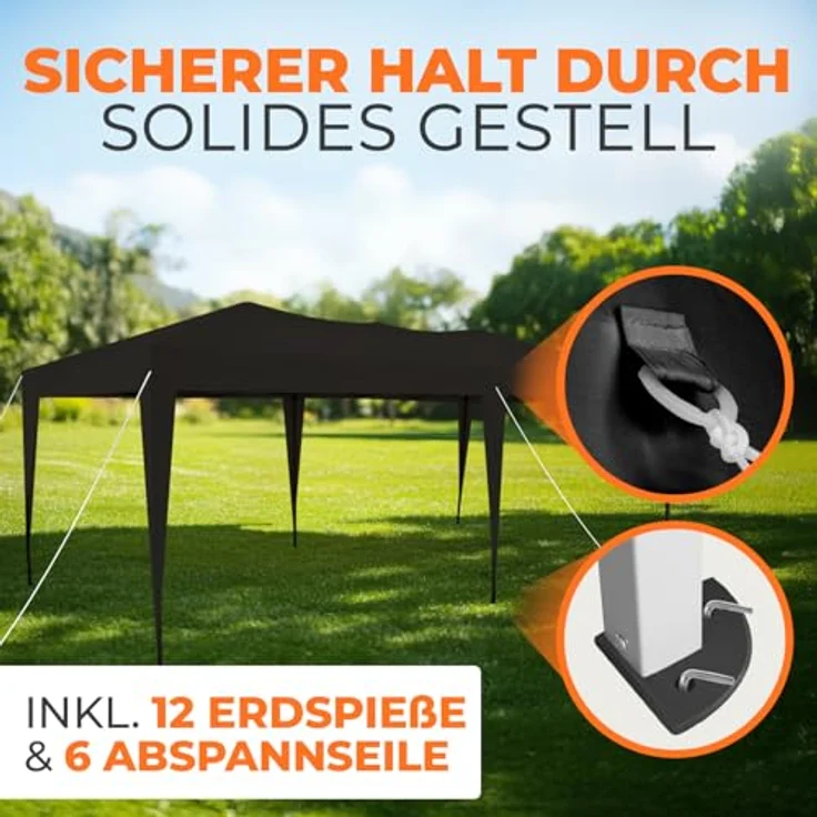 Kronenburg Faltpavillon wasserdicht Pavillon, Gartenzelt, 3x6 m - mit UV Schutz 50+, Schwarz – Bild 6