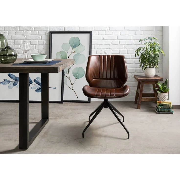 Stuhl Echtleder 51x61x84 braun IRON LABEL #111 - 2er Set – Bild 3